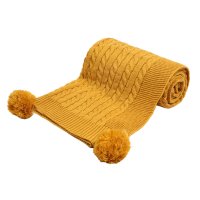 ABP12-M: Mustard Cable Knit Wrap w/Pom Pom